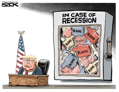 Political Cartoon In Case Of Recession Blame Finger Trump