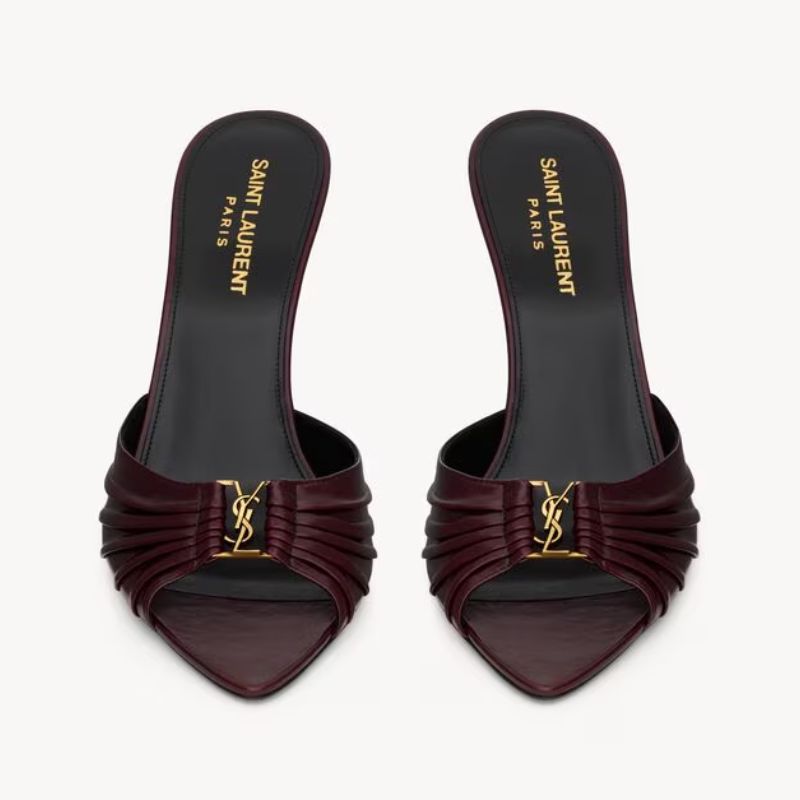 burgundy Saint Laurent kittel heel mules