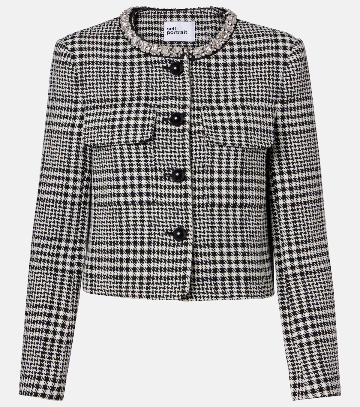 Self-Portrait, Embellished Houndstooth Cropped Jacket