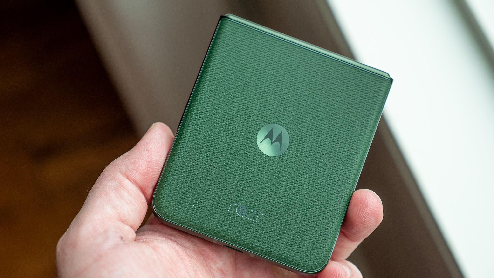 The Motorola Razr Plus 2026's vegan leather back