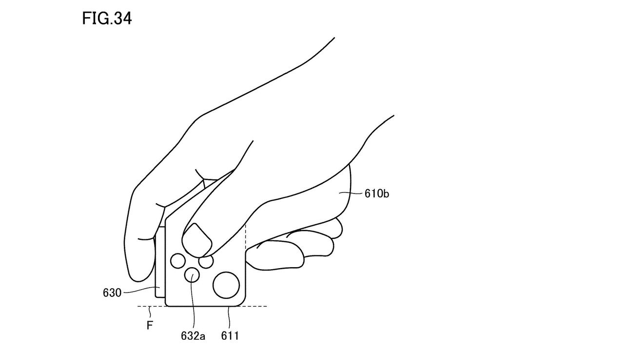 Screenshot of Nintendo Switch 2 controller patent with hand holding controller on side