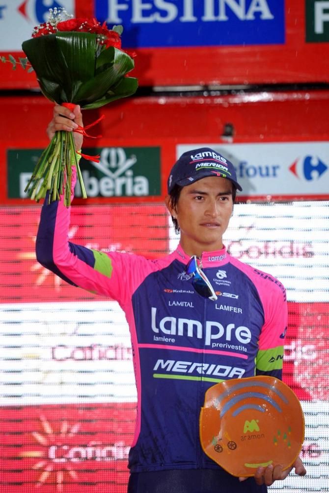 Today's winner, Winner Anacona (Lampre-Merida) on the podium