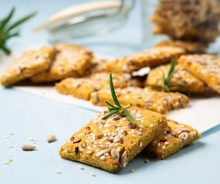 healthy homemade crackers with seeds and rosemary