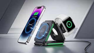 Mursipo 3-in-1 charging station charging iPhone and Apple Watch.