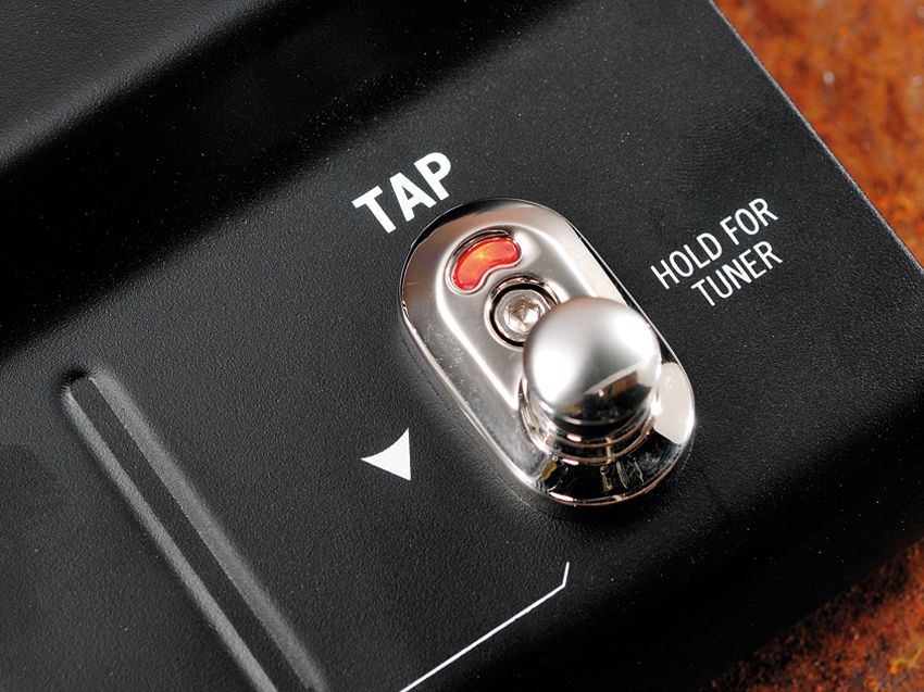 The tap switch is used for inputting rhythms and scrolling through presets.