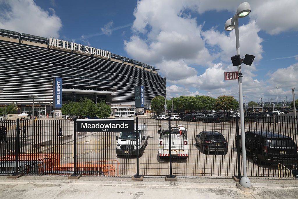 A general view the stadium and the Meadowlands Train Station is seen from a NJ Transit train