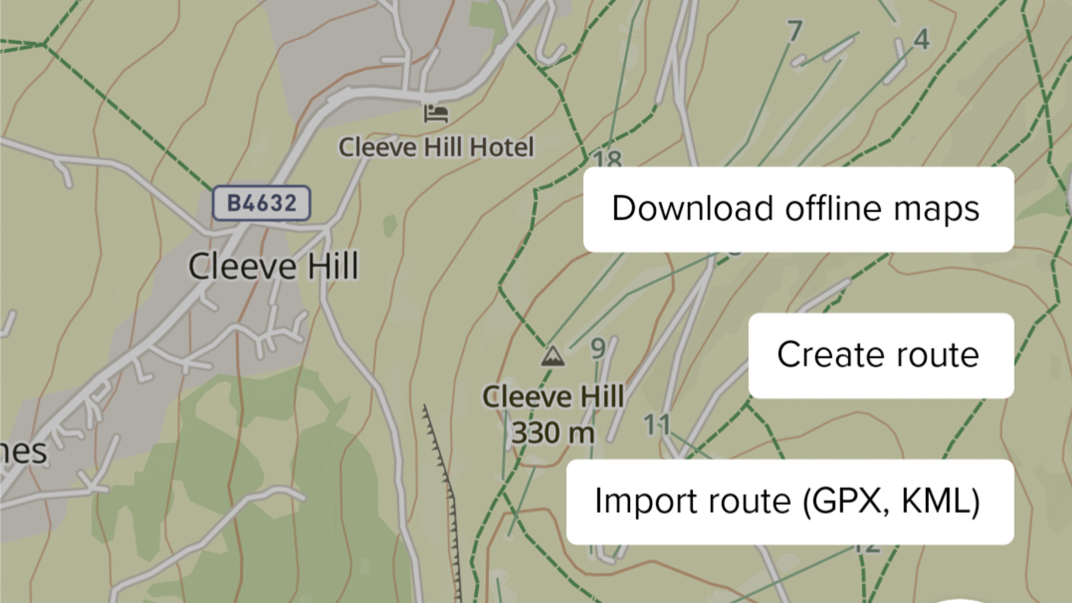 A screenshot from the Suunto Race app showing where you can download maps or import routes