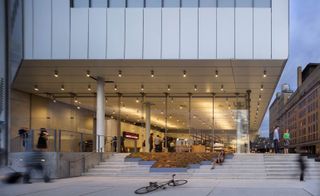 Outside view of Whitney museum showing glass entrance