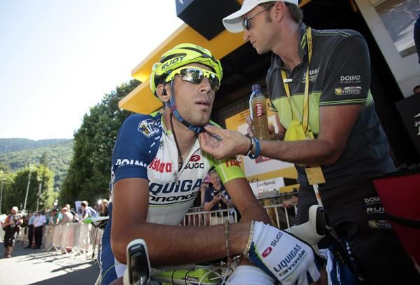 Vincenzo Nibali (Liquigas-Cannondale) ponders the day's proceedings at the finish line.