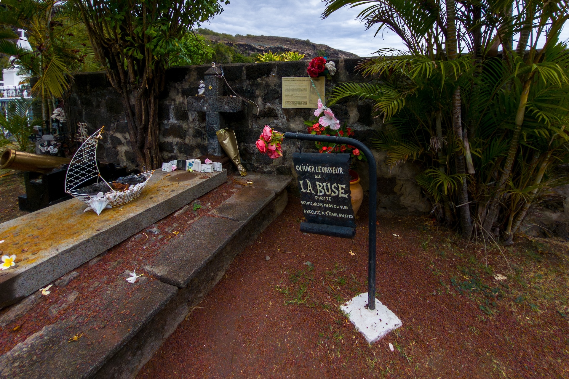 a tomb marked in a tropical area
