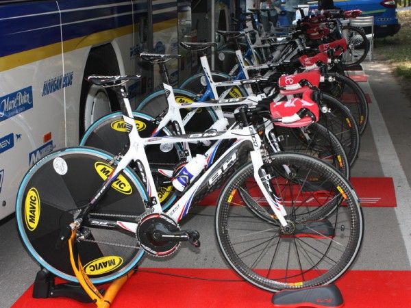 Ag2r's BH Global Concept machines sit waiting and ready for the start of the Giro d'Italia.