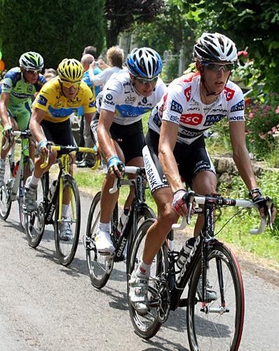 Andy Schleck (CSC-Saxo Bank) shadowed by Thomas L&ouml;vkvist (Team Columbia).