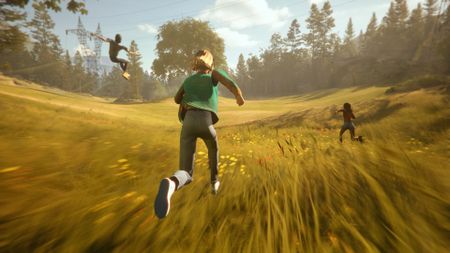 Mixtape screenshot featuring the three main characters running and bouncing through a field