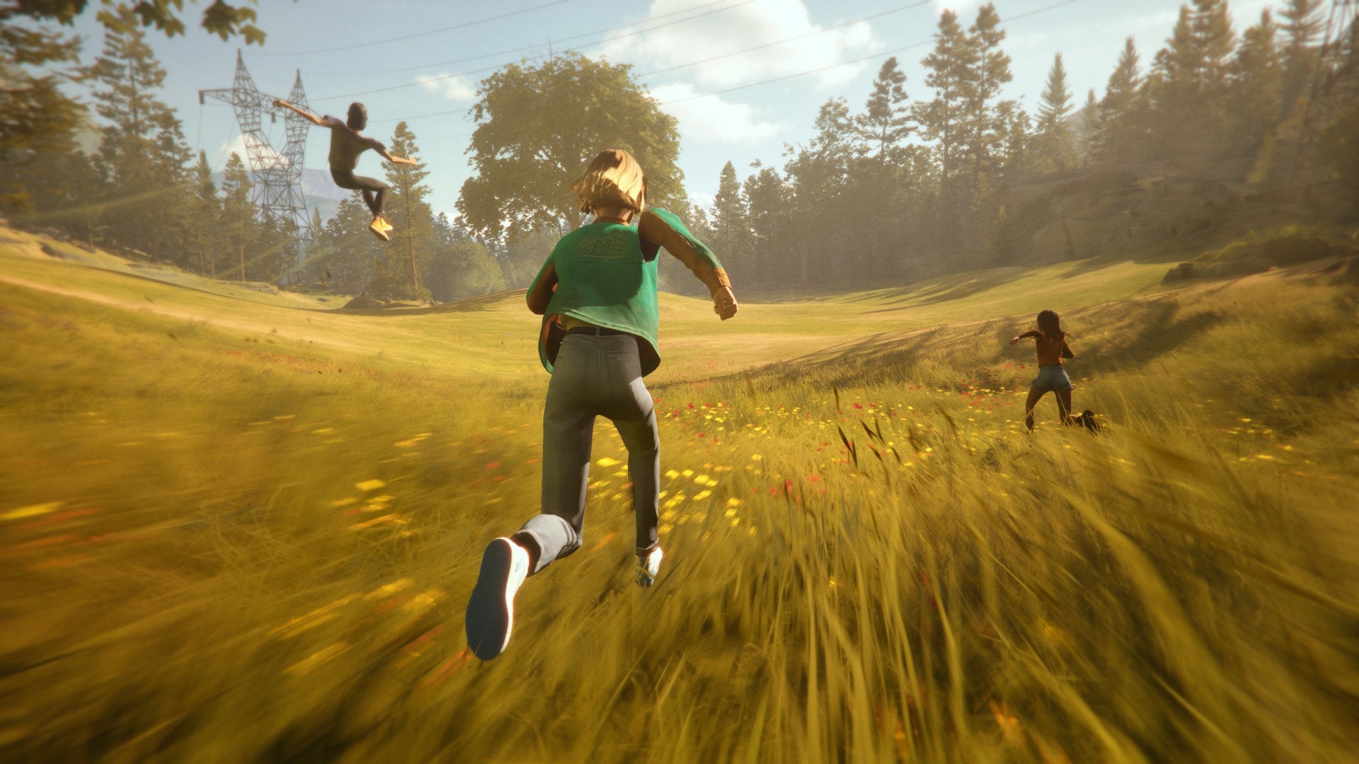 Mixtape screenshot featuring the three main characters running and bouncing through a field