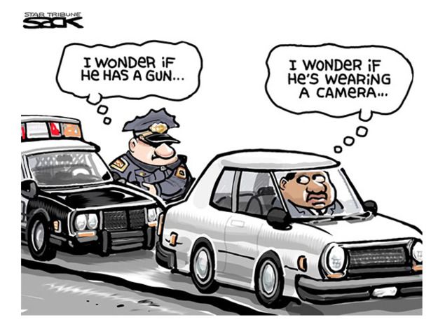 Editorial cartoon police body cameras