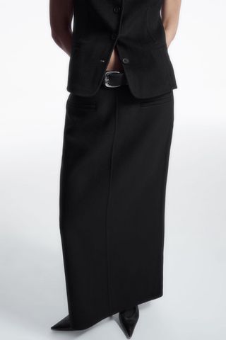 Double-Faced Wool Column Maxi Skirt
