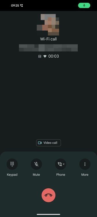 Google Phone app showing a Meet video call screen