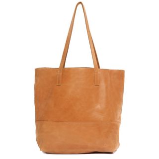 sustainable camel leather tote bag