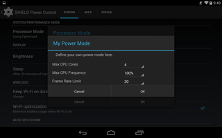 Options for customizing the power mode
