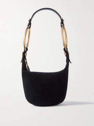 Bracelet Embellished Leather-Trimmed Suede Shoulder Bag