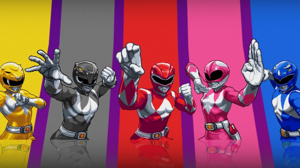 pixel art power rangers doing battle with foes in Mighty Morphin Power Rangers Rita&#039;s Rewind