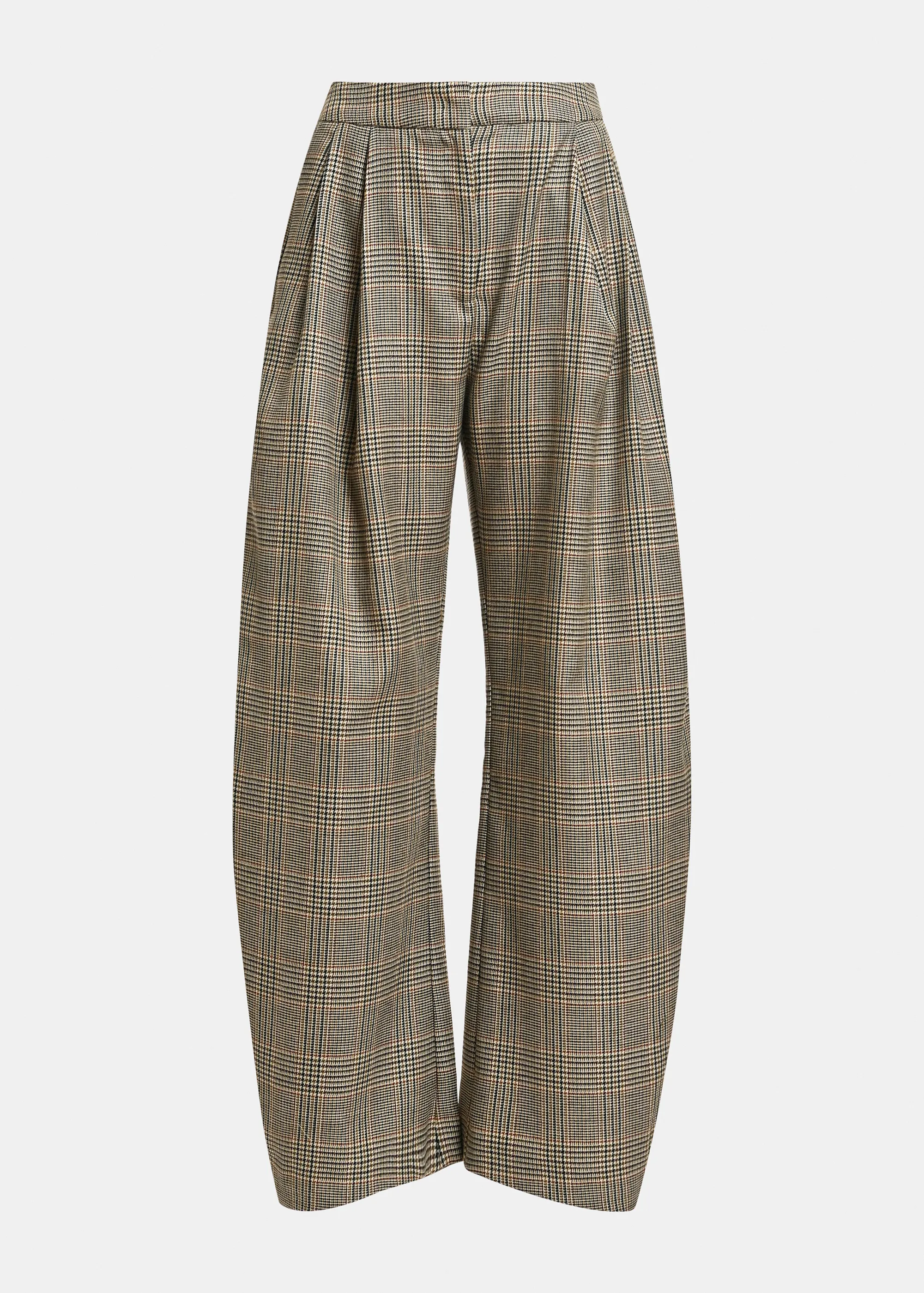 Brown, Black and Cream Checked Barrel-Leg Pants