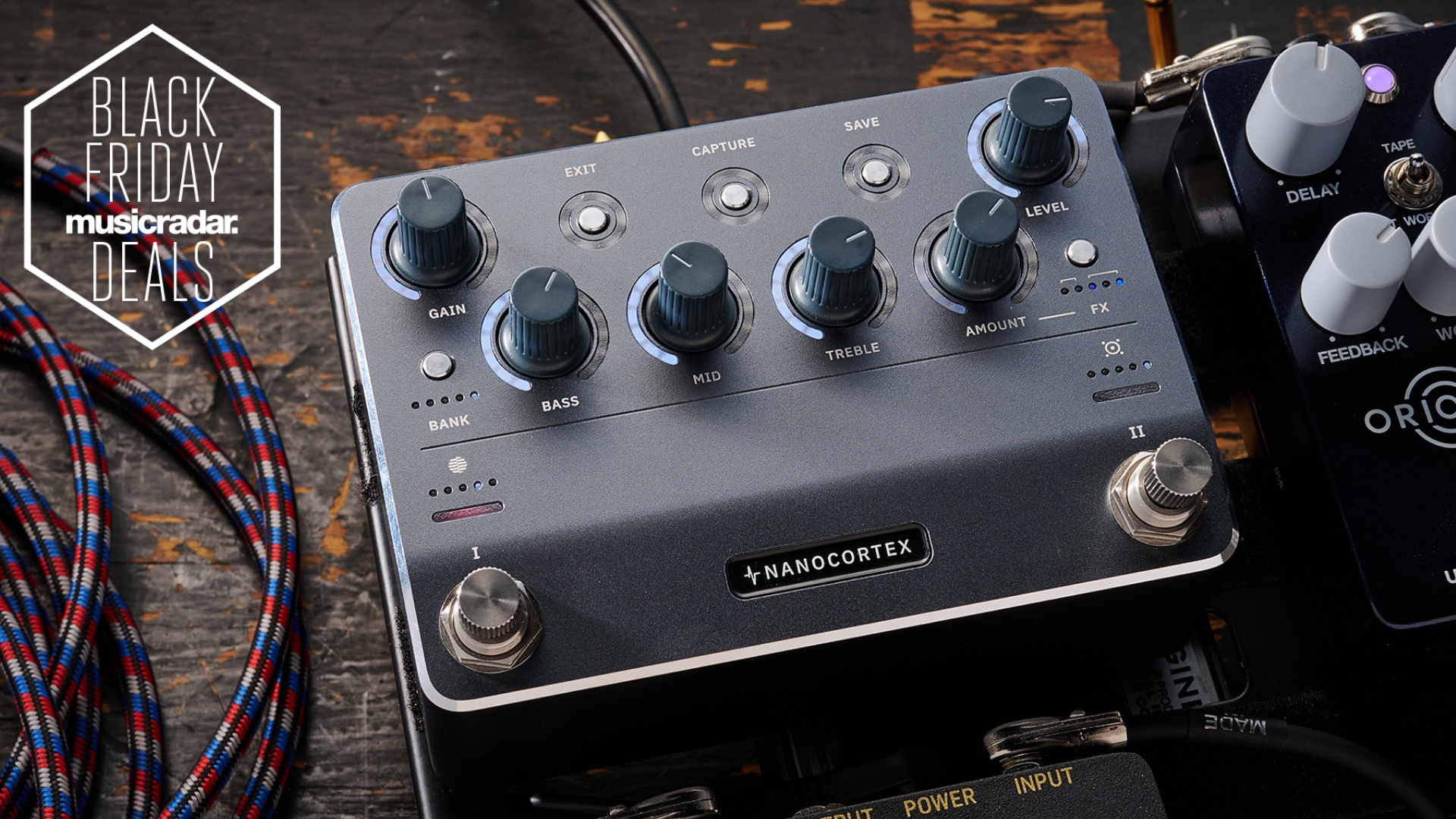 A Neural DSP Nano Cortex amp modeller on a pedalboard