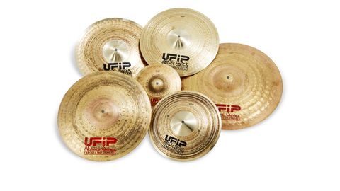 The (red logo'd) Natural cymbals are hand-hammered with a double punch