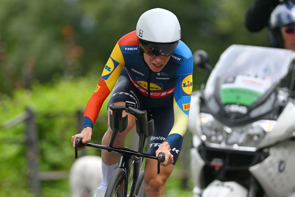 BRESCIA ITALY JULY 07 Brodie Chapman of Australia and Team Lidl Trek sprints during the 35th Giro dItalia Women 2024 Stage 1 a 157km individual time trial stage from Brescia to Brescia UCIWWT on July 07 2024 in Brescia Italy Photo by Luc ClaessenGetty Images