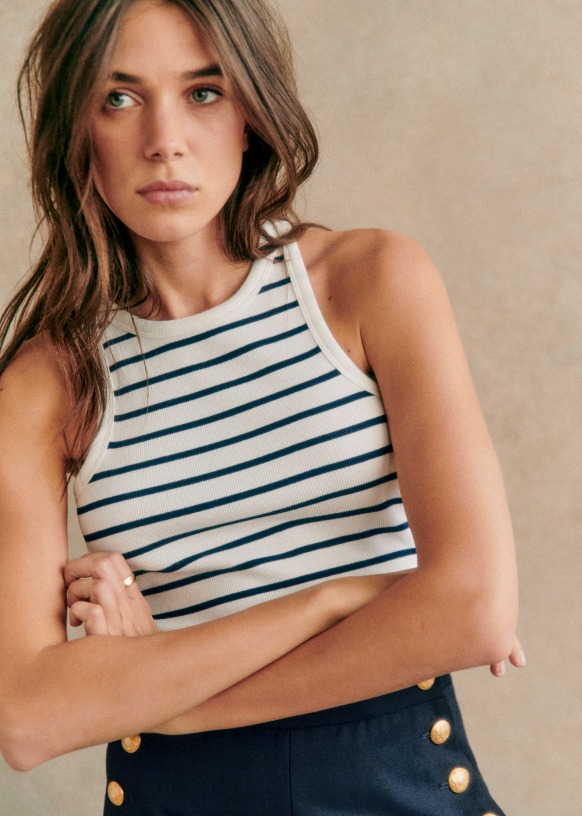 Marcelo Tank Tops - Ecru / Navy - Organic Cotton - Organic Textile - Sézane