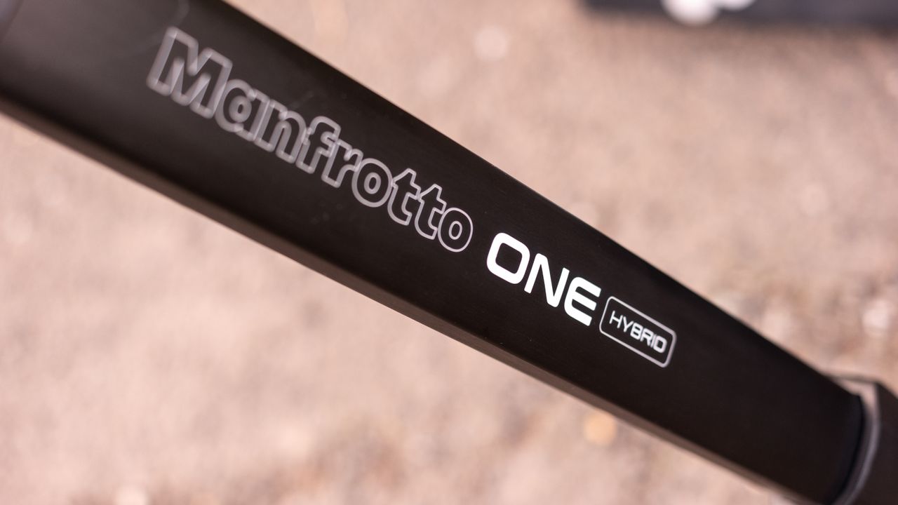 Close up details of the Manfrotto ONE hybrid tripod outside