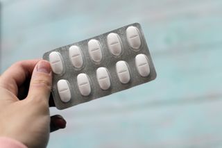 A sheet of paracetamol tablets
