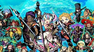 A lineup of characters from the Etrian Odyssey series.