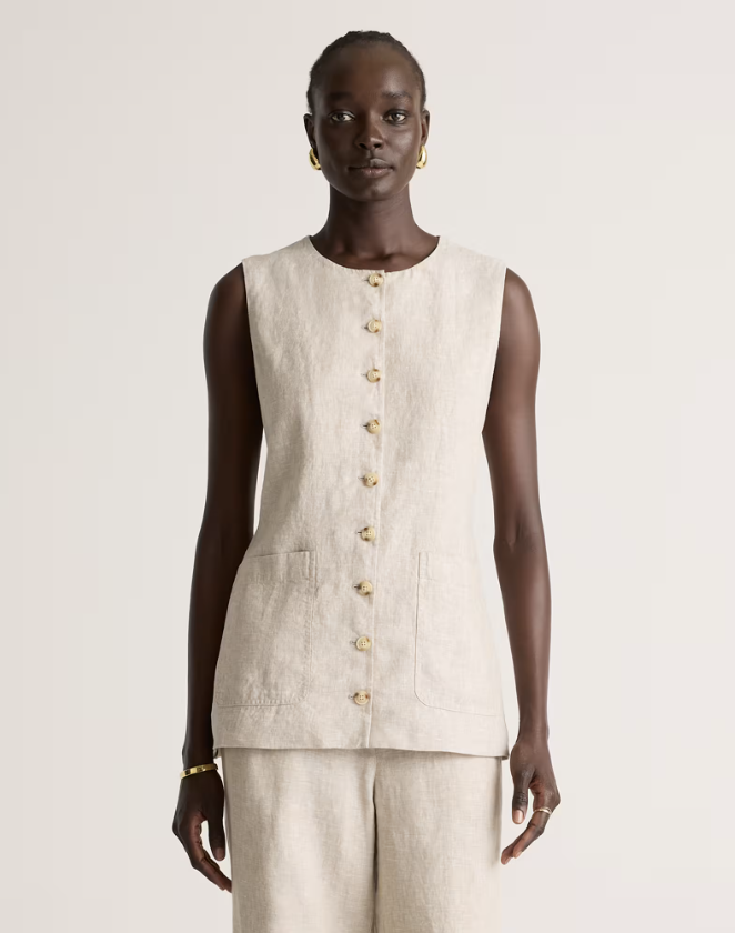 100% European Linen Longline Vest in Flax