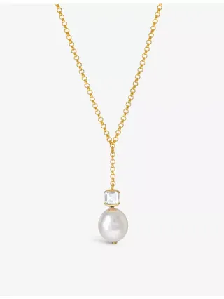 Bella 18ct Yellow Gold-Plated Recycled Sterling-Silver, White Topaz and Baroque Pearl Pendant Necklace