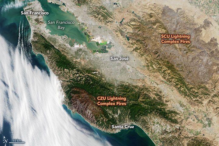 Severe burn damage from California wildfires seen from space