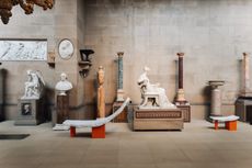 Chatsworth House sculpture gallery with Samuel Ross furniture