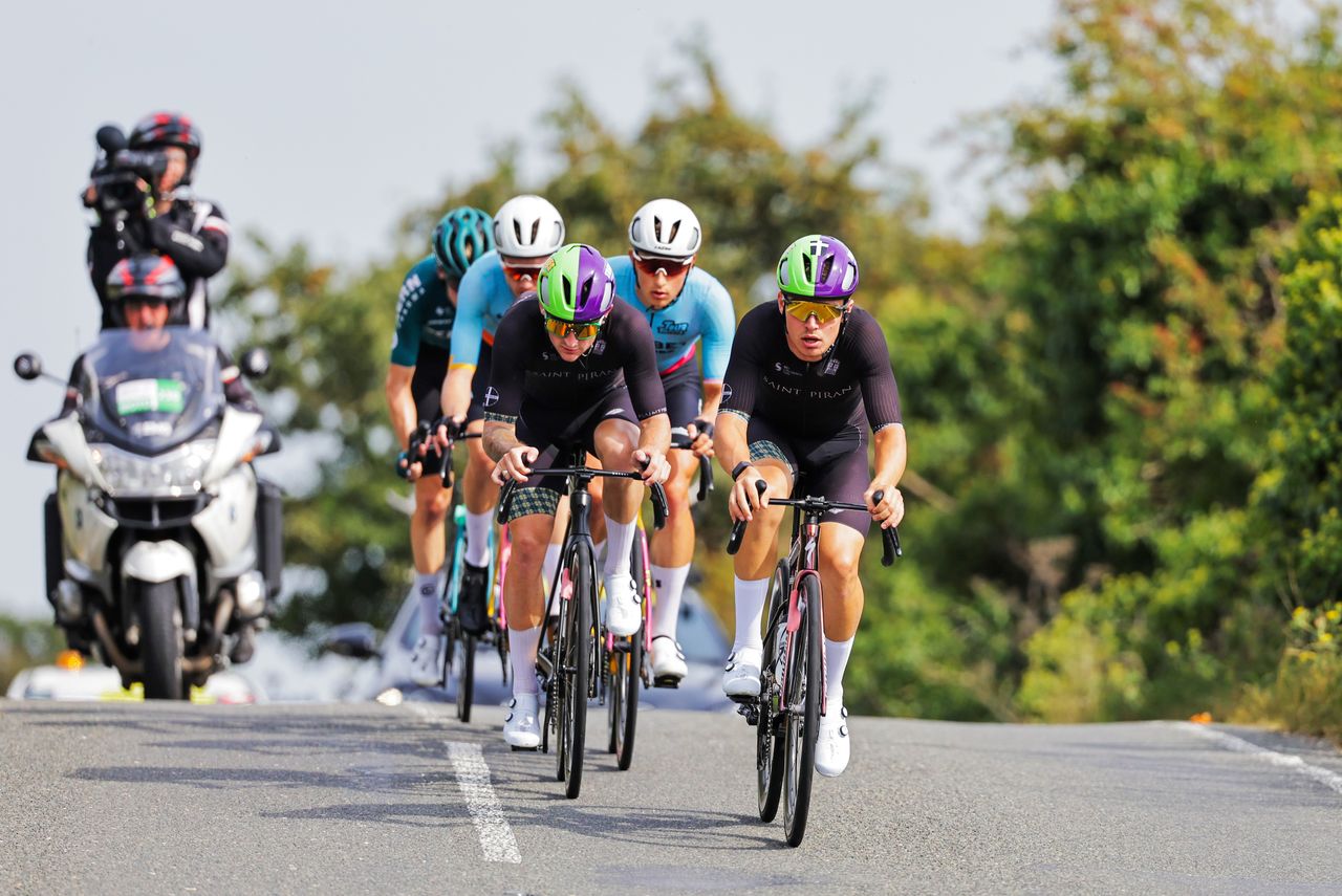 Picture by Alex Whitehead/SWpix.com - 08/09/2023 - Cycling - 2023 Tour of Britain - Stage 6: Southend-on-Sea to Harlow (146.2km) - Jack Rootkin-Gray of Team Saint Piran, William Tidball of Team Saint Piran in the breakaway