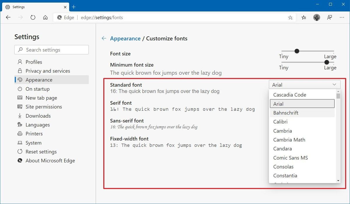 How To Change Default Fonts Settings On The New Microsoft Edge ...