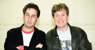 Comedians Frank Skinner and David Baddiel who hosted the British television programme Fantasy Football League on BBC2, 30th November 1994.
