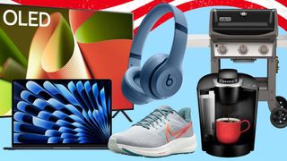 LG B4 OLED TV, MacBook, Beats headphones, Nike shoe, Keurig coffee machine and a Weber grill