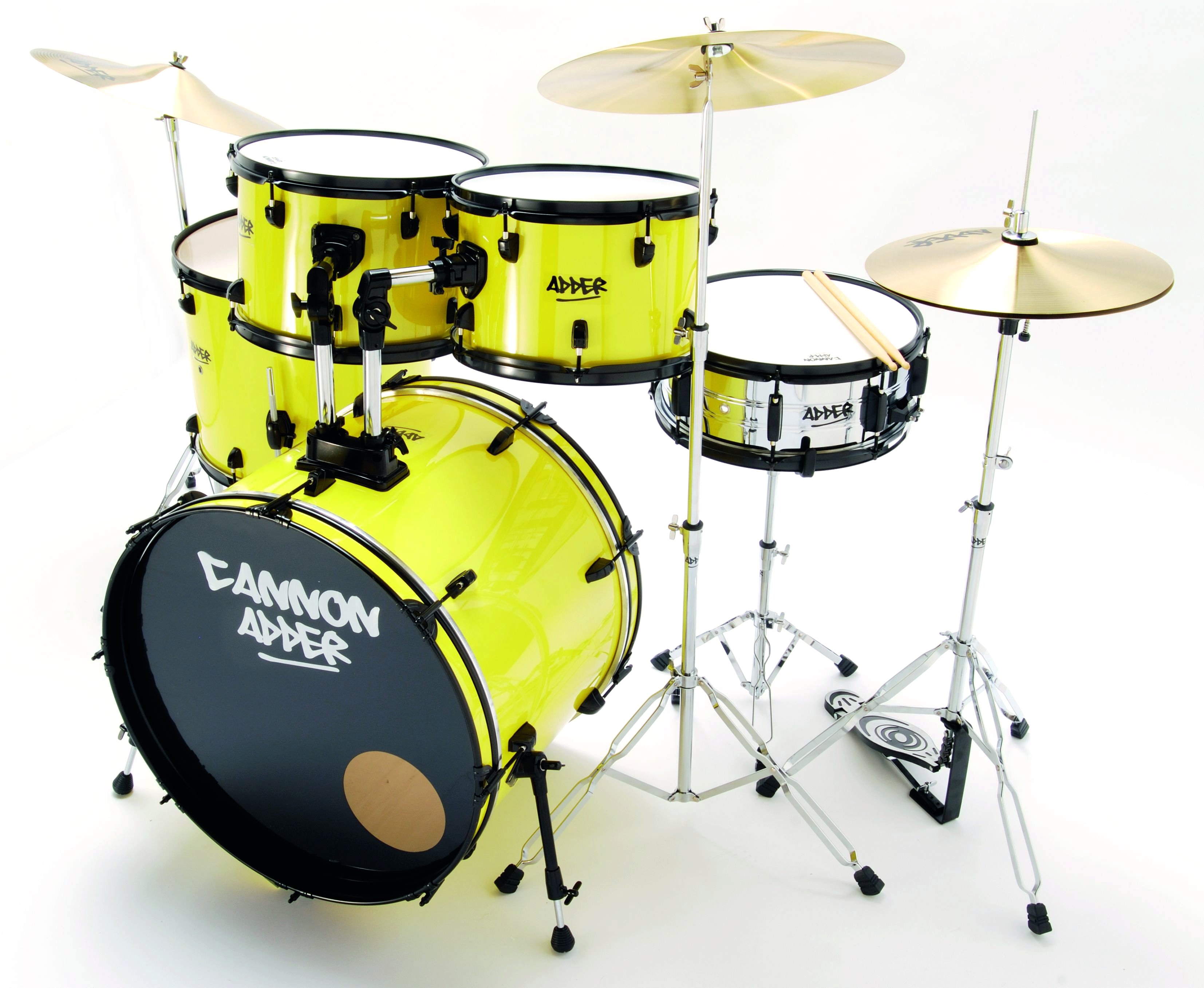 The kit comes complete with a 16" crash, 18" ride and 14" hi-hats