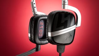 The Polk Audio Striker Contract Edition features unique serialized numbers inside the earcups, a white and black color scheme, and a barcode on the headband.