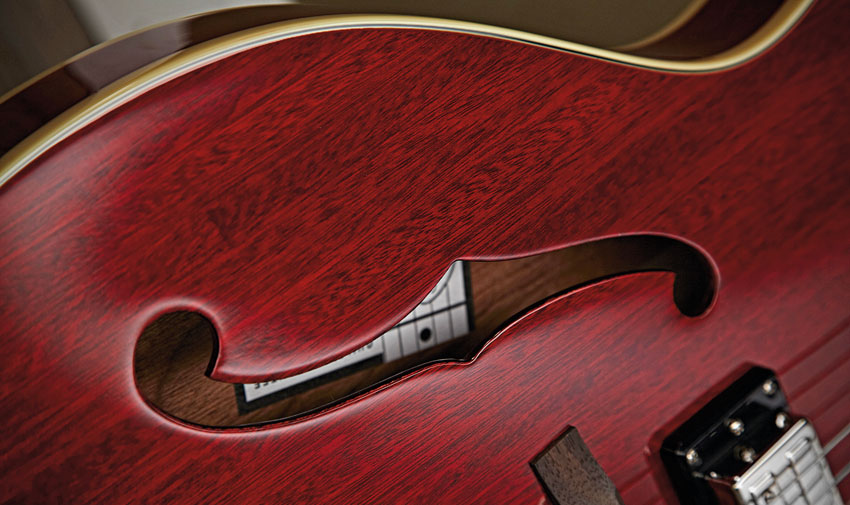 Unlike another famous thinline semi, the Starfire's body is laminated mahogany