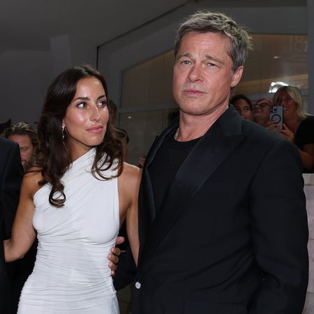 Ines de Ramon and Brad Pitt attend the "Wolfs" red carpet during the 81st Venice International Film Festival on September 01, 2024 in Venice, Italy. 