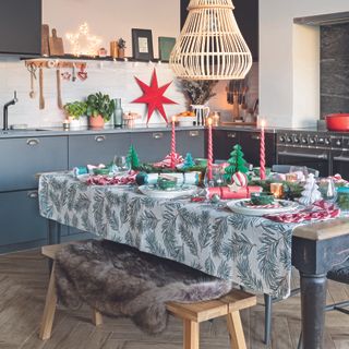 Christmas tablescape in a kitchen