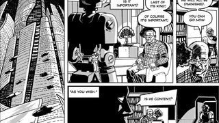 Comic art in a black and white comic strip