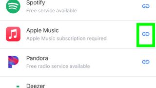 a green box indicates Tap Apple Music's link button