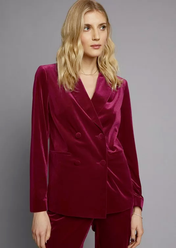 Dorothy Perkins Velvet Tailored Double Breasted Blazer