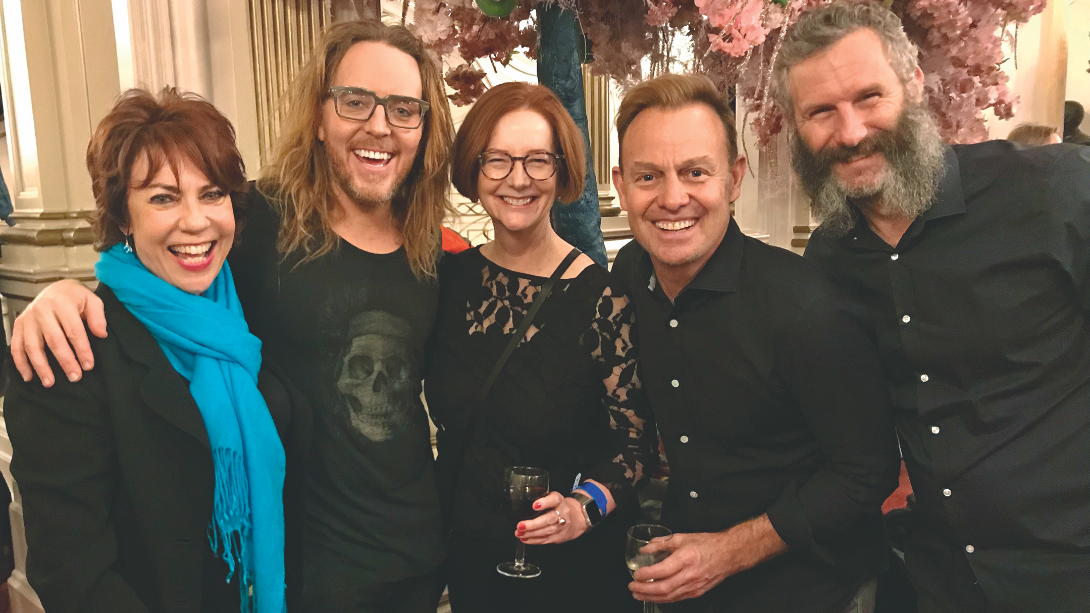 Kathy Lette with Tim Minchin, Julia Gillard, Jason Donovan and Adam HIlls